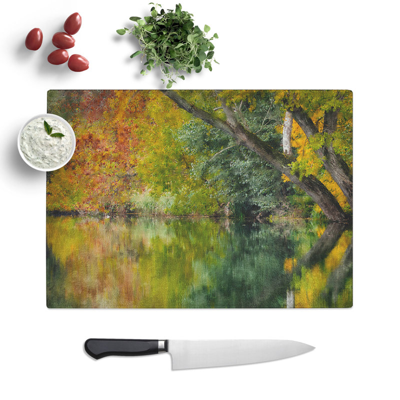 Autumn Forest Lake Painting Chopping Board, 0.4cm H x 29cm W x 39cm L