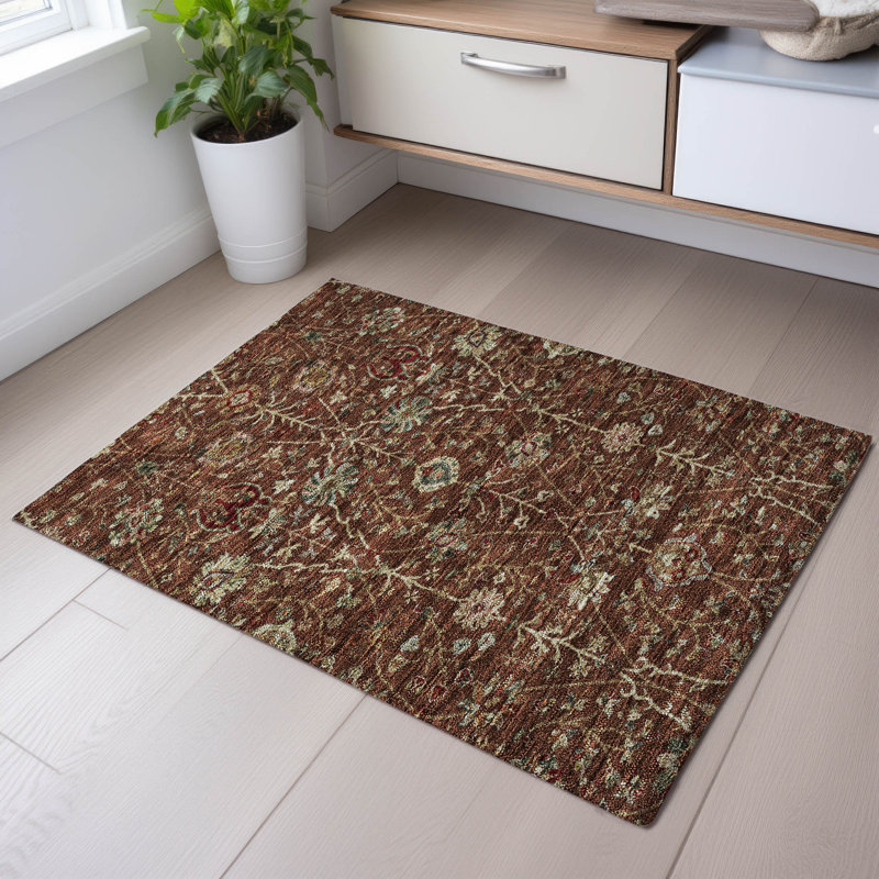 Premium Machine Washable Dahl AMF1085 Floral Rug, Rectangle 1'8" x 2'6"