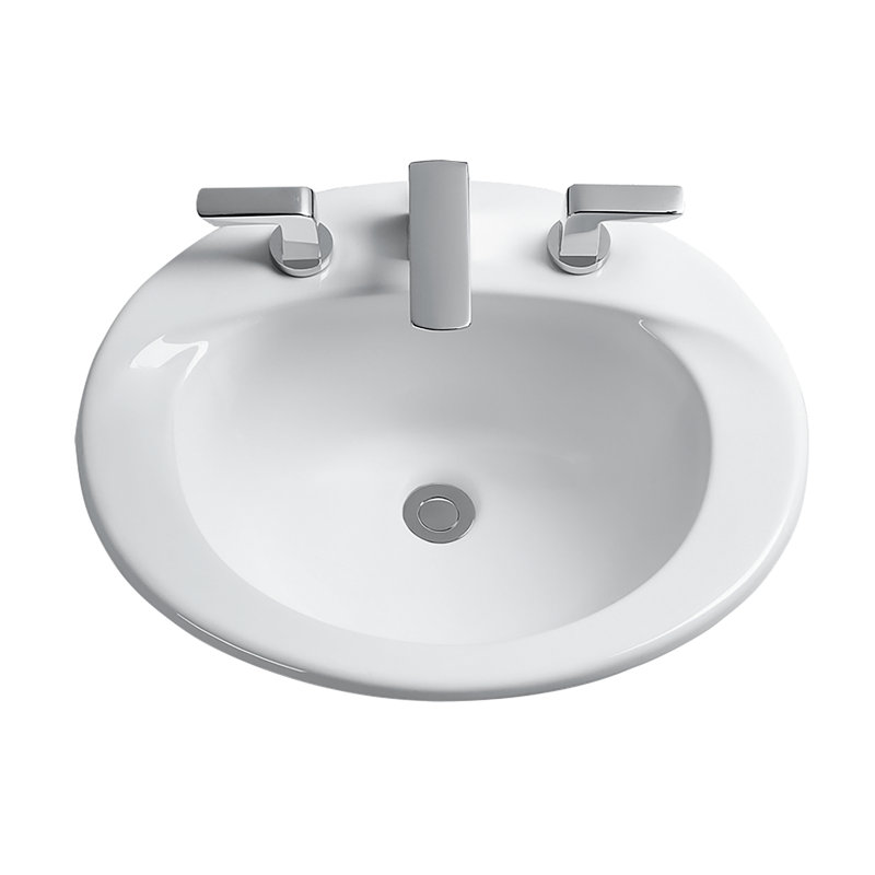 Supreme Vitreous China Oval Drop-in Bathroom Sink, Bone, 8" Widespread