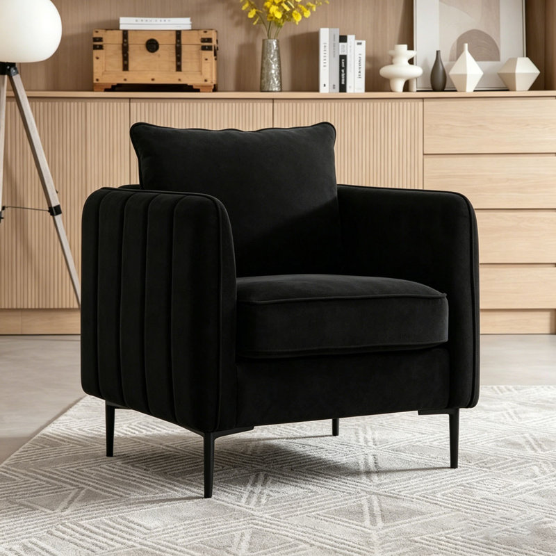 Fauteuil d'appoint simple en velours Accent Chair, Velours noir