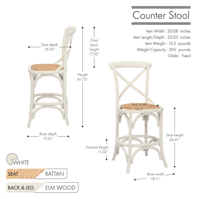 Tabouret Lisa, Blanc, Tabouret de comptoir (siège d'une hauteur de 24,4