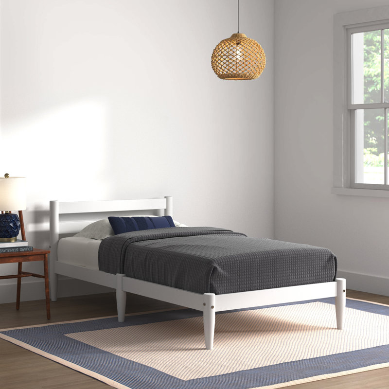 Lit simple en bois massif Lasher, Blanc, Simple