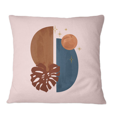 Abstrait avec feuille tropicale sur rose IV - Coussin décoratif imprimé tropical