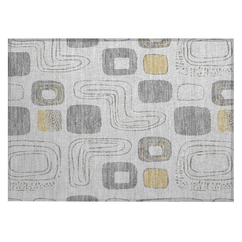 Machine Washable Indoor/Outdoor Claudian ACN1670 Gray Rug, Rectangle 1'8" x 2'6"
