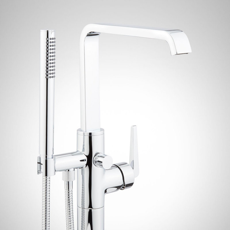 Chrome Floor Mounted Bathtub Faucet with Hand Shower
