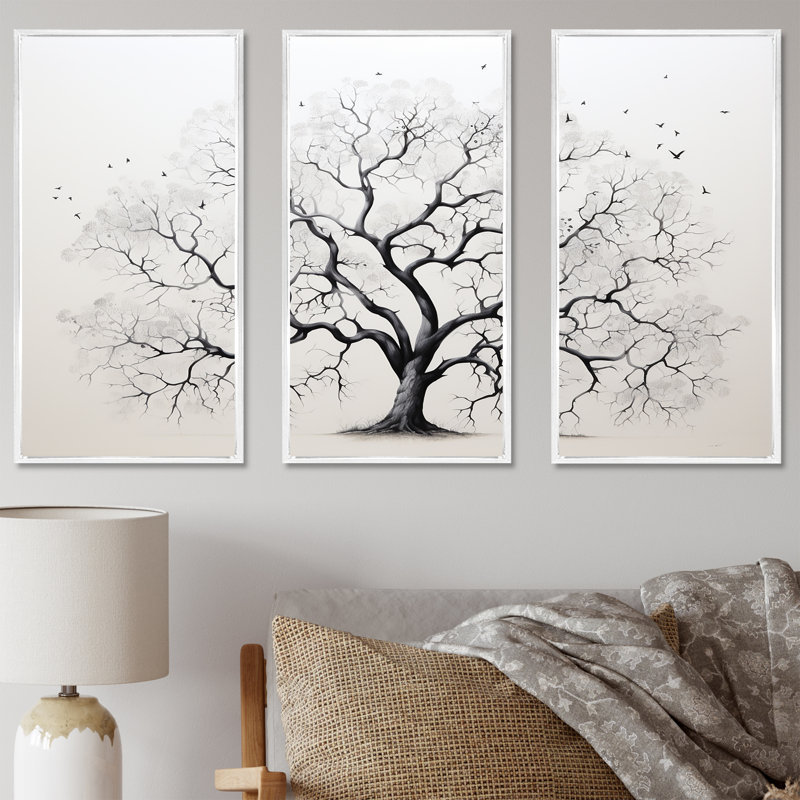 Arbre africain minimaliste - ensemble d'art sur toile arbre africain, H 28 po x l 36 po x P 1 po, Cadre flottant blanc