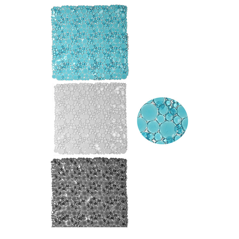 Aqua Blue PVC Non-Slip Square Shower Mat 20" x 20"