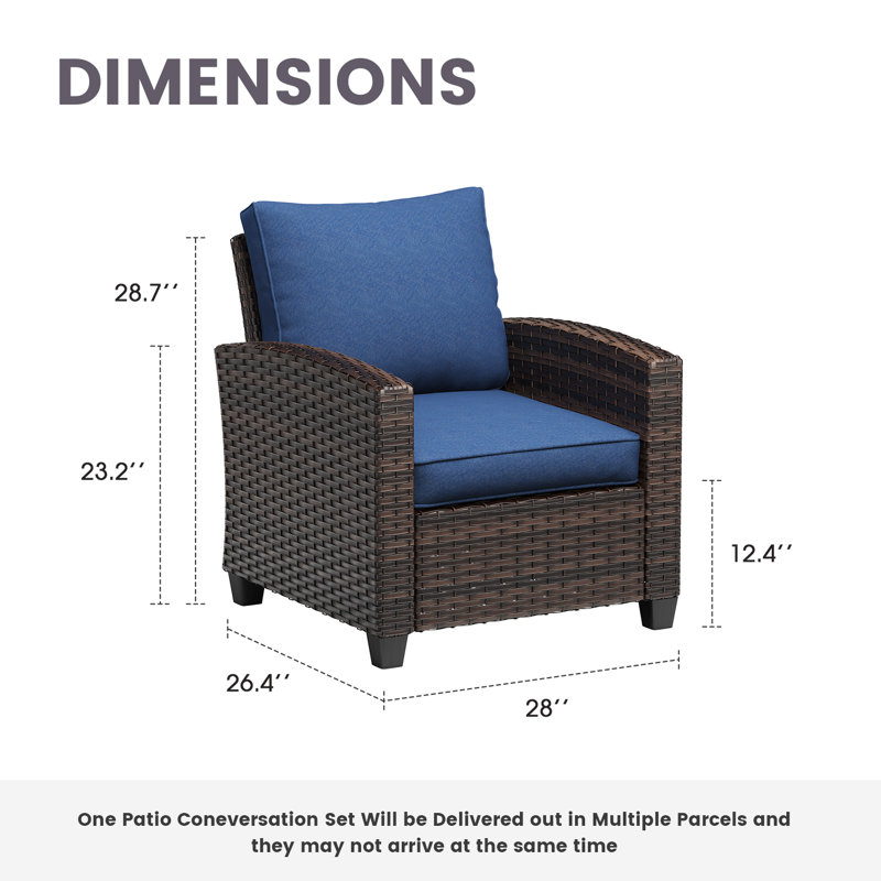 Patio Wicker Sofa Chairs with Cushions, Brown Frame/Slate Blue Cushion