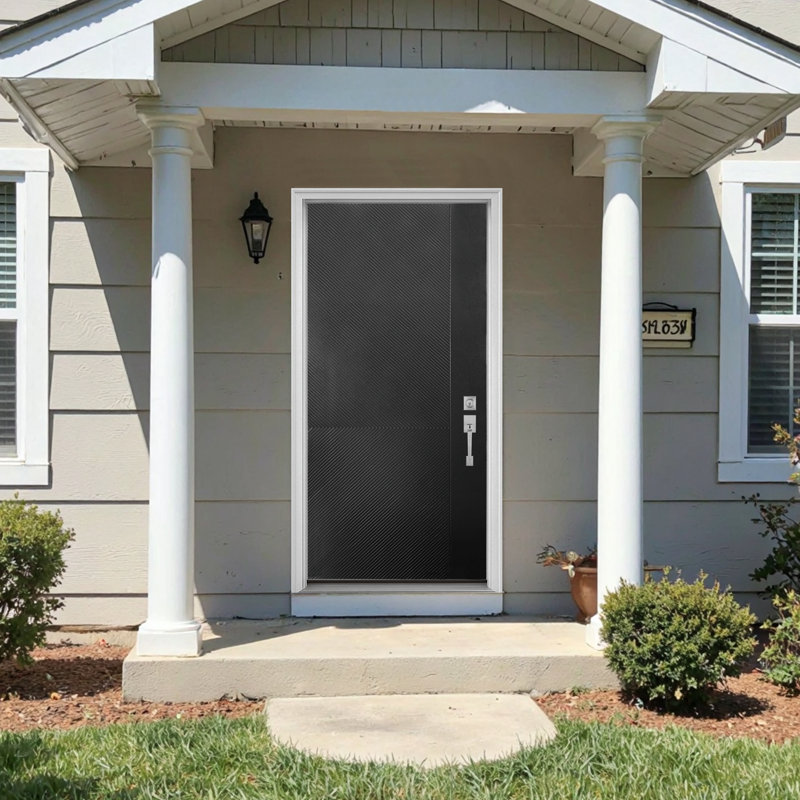 Modern Exterior Fibreglass Entry Front Door Textured with Vinyl Frame, Left, Black