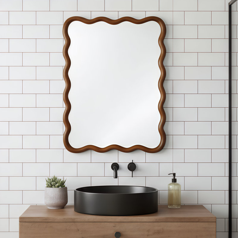Wavy Rectangle Solid Wood Decorative Wall Mirror For Bedroom And Bathroom | Gift Idea, 40 po x 30 po, Dark Walnut