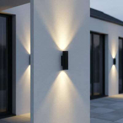 UltraBeam 12 Watt LED Round Black Up and Down Outdoor LED Wall Light 