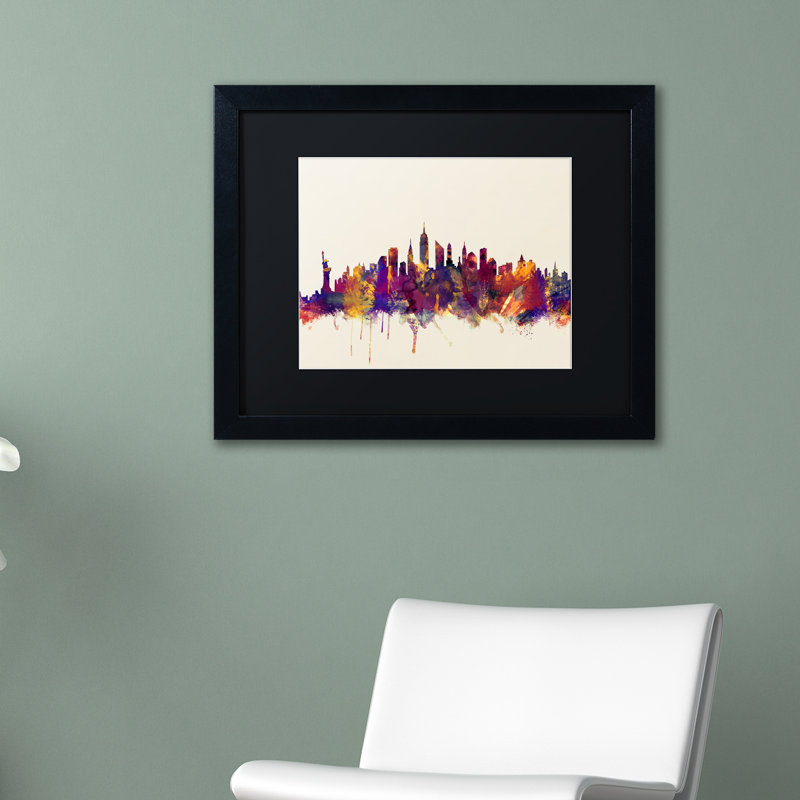 "new york city horizon" , impression encadrée, H 16 po x l 20 po x P 0,5 po, Cadre noir, Noir