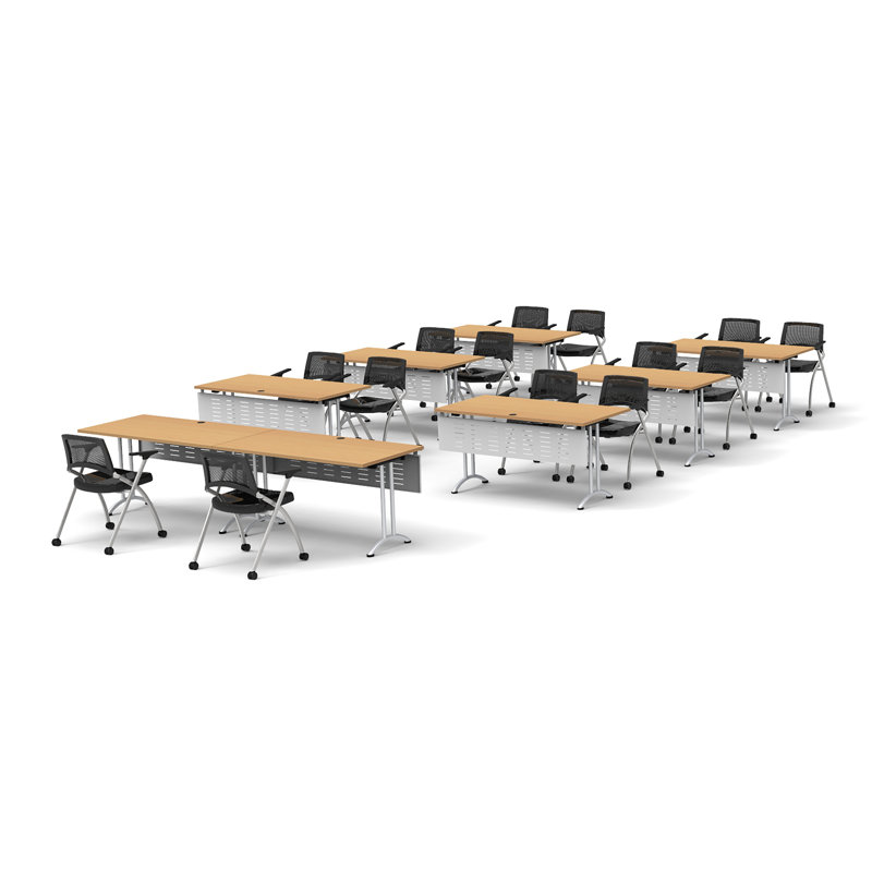 14 Person Training Meeting Seminar Tables with Modesty Panels and 14 Chairs Complete Set