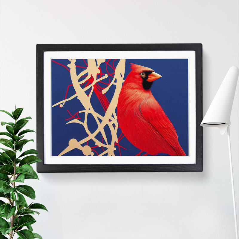 Cardinal Bird Vol.18 - Single Picture Frame Print, Black Framed, 46cm H x 64cm W x 2cm D