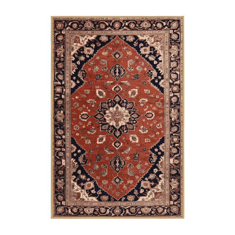 Machine Washable Persian Brown Area Rug, Rectangle 6' x 9'