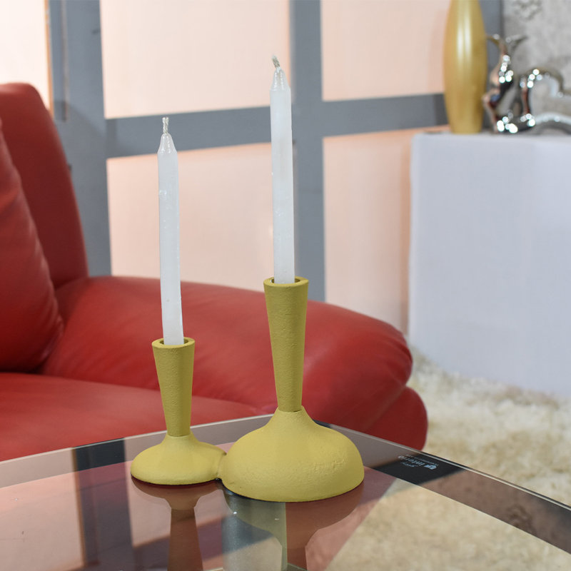 Bougeoir de table en aluminium, Moutarde, H 17 po x l 16 po x P 25 po