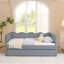 Lit de jour simple avec lit gigogne, revêtement en lin bleu marine, style, forme ondulée, port pour charger l'équipement électronique, usage domestique multifonctionnel, coins arrondis, motif de tissu confortable à assemblage rapide, forme,
