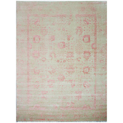 Tapis ivoire et orange noué à la main de haute qualité