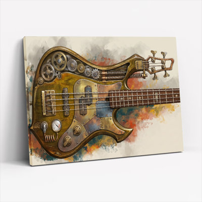 Ensemble d'une toile murale représentant une guitare steampunk