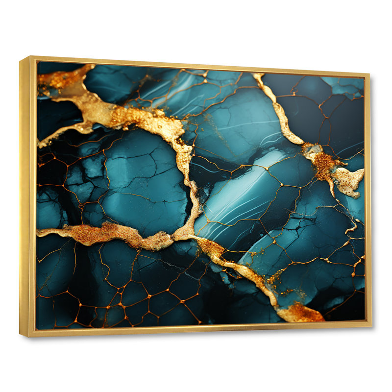 «Green and Gold Topaz Agate Granite III», reproduction d'art murale abstraite, Cadre flottant doré