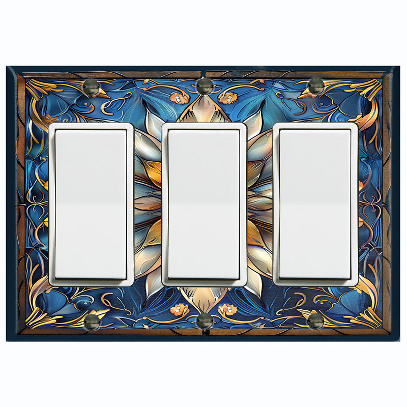 Couvercle de plaque d'interrupteur en métal;  Fauteuil à bascule GFI standard à 3 bandes - Impression sur vitrail fleur blanche