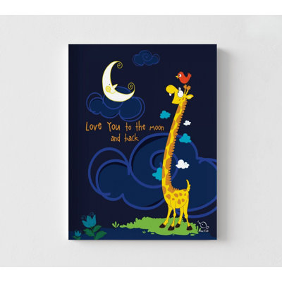 I Love You To The Moon Back Wall Art FRAMED Cute Giraffe Illustration Safari Wildlife Nursery Kids Room Decoration Baby Shower Gift