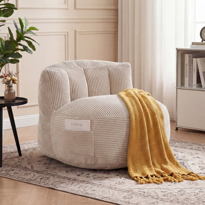 Corduroy Bean Bag Chair With Back Support, Plump Shredded Foam Filled, Soft Fluffy & Easy To Move, Versatile For Living Room, Bedroom & Apartment