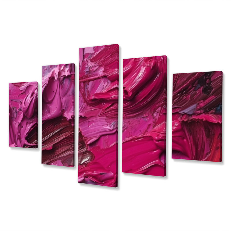 Viva Magenta Bliss Wildness IV - reproduction sur toile abstraite - 5 panneaux