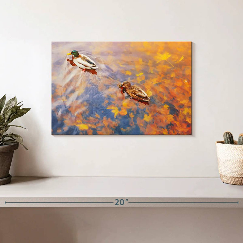 Ducks Floating On Pond, 8" H x 12" W
