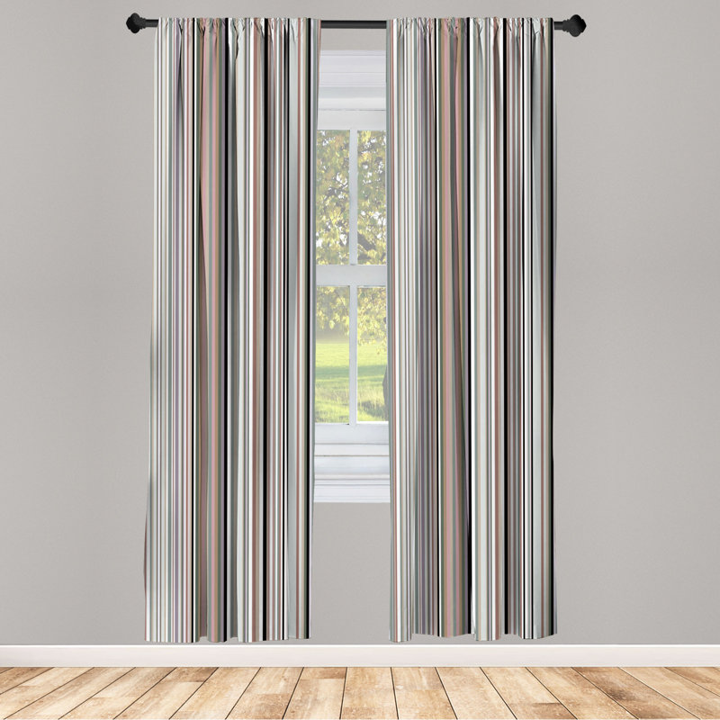 Brown and Gray Striped Microfiber Semi-Sheer Curtain Panels, 28" x 63" Set of 2