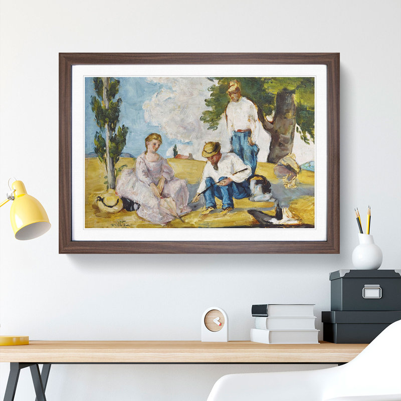 Picnic on a Riverbank by Paul Cezanne - Picture Frame Painting, 27cm H x 36cm W x 2cm D, Walnut Framed