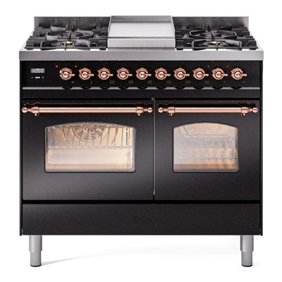 ILVE Nostalgie II Series 40 inch Dual Fuel Range with 6 Sealed Burners, Griddle (Glass Door)