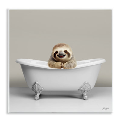 Ba-615-Bois paresseux heureux dans une baignoire sur panneau de fibres à densité moyenne