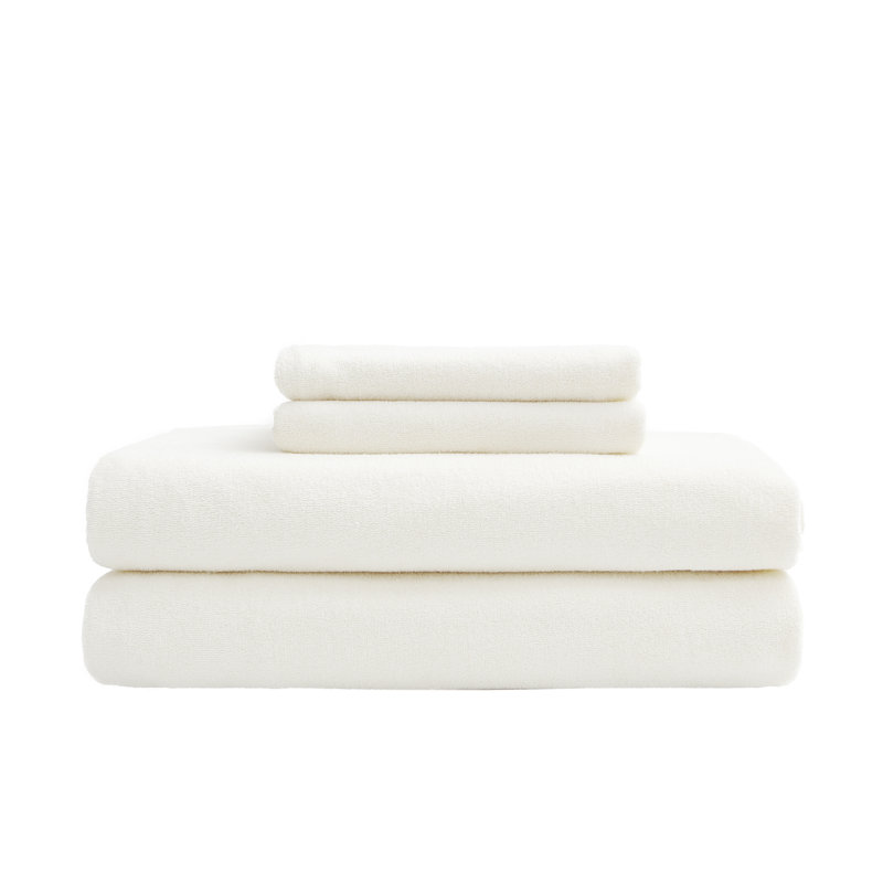 Cotton Blend Sheet Set, Queen Sheet Set + Fitted Sheet + 2 Pillowcases, Cream
