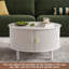 Table basse ronde avec rangement, table basse circulaire cannelée avec portes coulissantes, table de salon Mid-Century moderne-1942143879