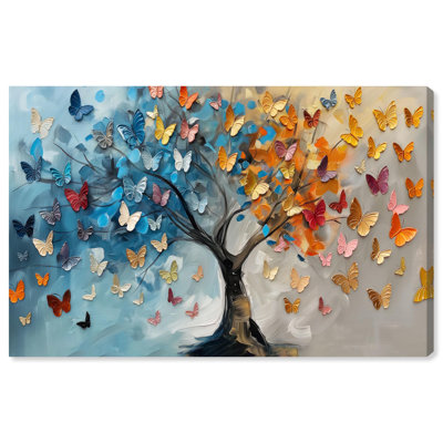 Fluttering on Tree III Canvas Colorful Tree Art by Art Remedy