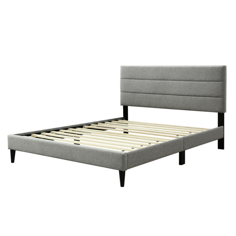 Lit avec accoudoirs en tissu gris avec tête de lit Enable