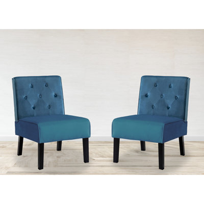 Fauteuil d'appoint en velours bleu avec motif de boutons et coussin en mousse confortable, pour le salon, la chambre à coucher, le bureau à domicile, 2 pièces en mousse de tissu, bleu, convient aux petits espaces