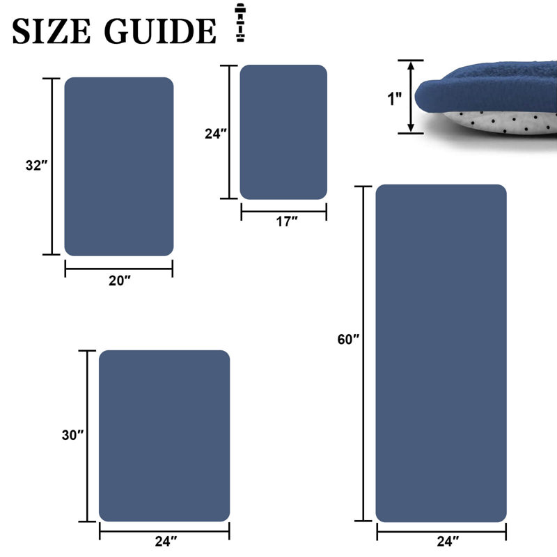 Thick Memory Foam Bath Rugs, Soft Absorbent Velvet Bathroom Mats With Non-Slip Dots Underside, Single - 60" L x 24" W, Navy