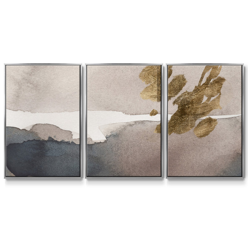 Aquarelle avec or II 3 pièces, Argent, H 40 po x l 78 po x P 2 po