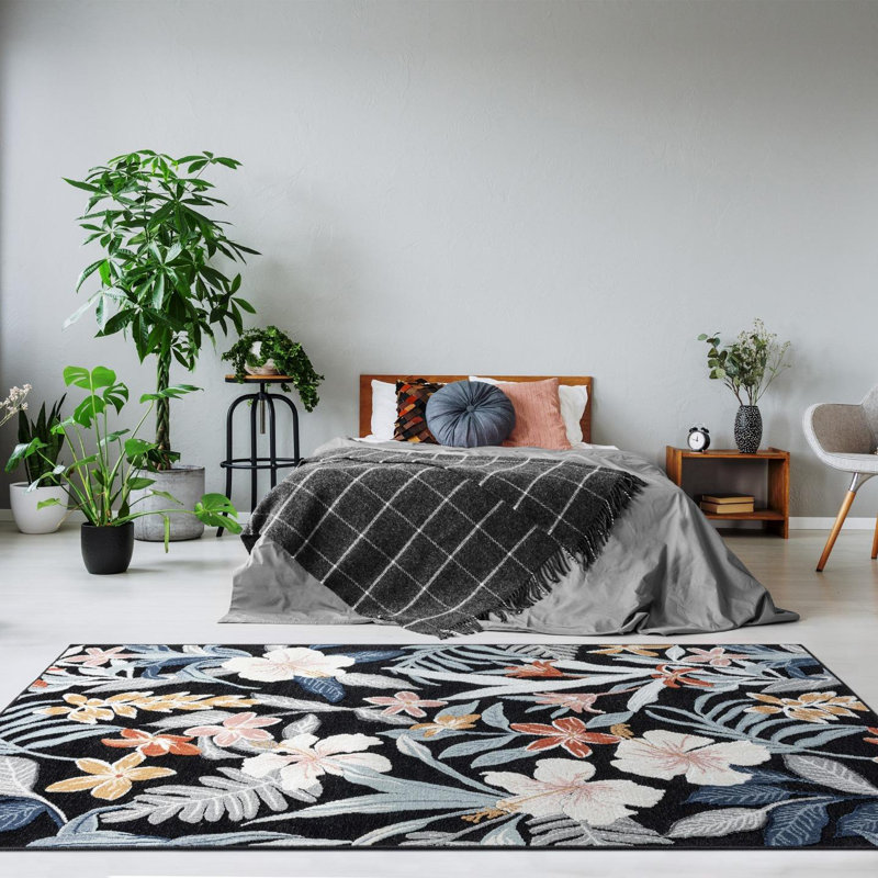 Tropical Leaf Area Rug, Rectangle 5' x 7'