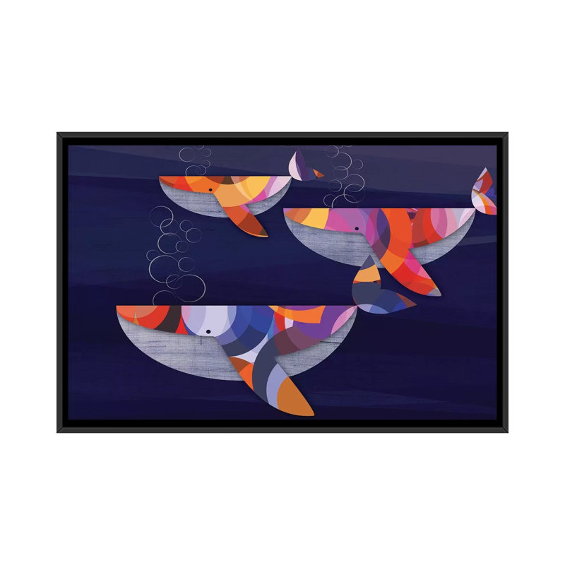 " Whales ", 18" H x 26" W x 1.5" D, Black Framed Canvas, No Mat