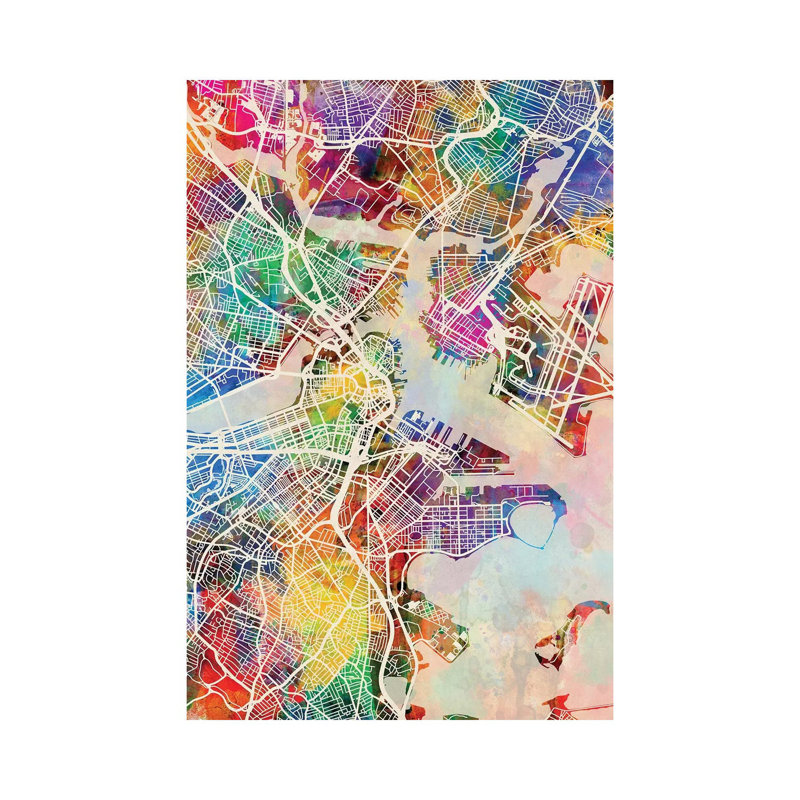Boston Massachusetts Street Map I by Michael Tompsett - Wrapped Canvas Gallery-Wrapped Canvas Giclée, 20.32 cm H x 30.48 cm W