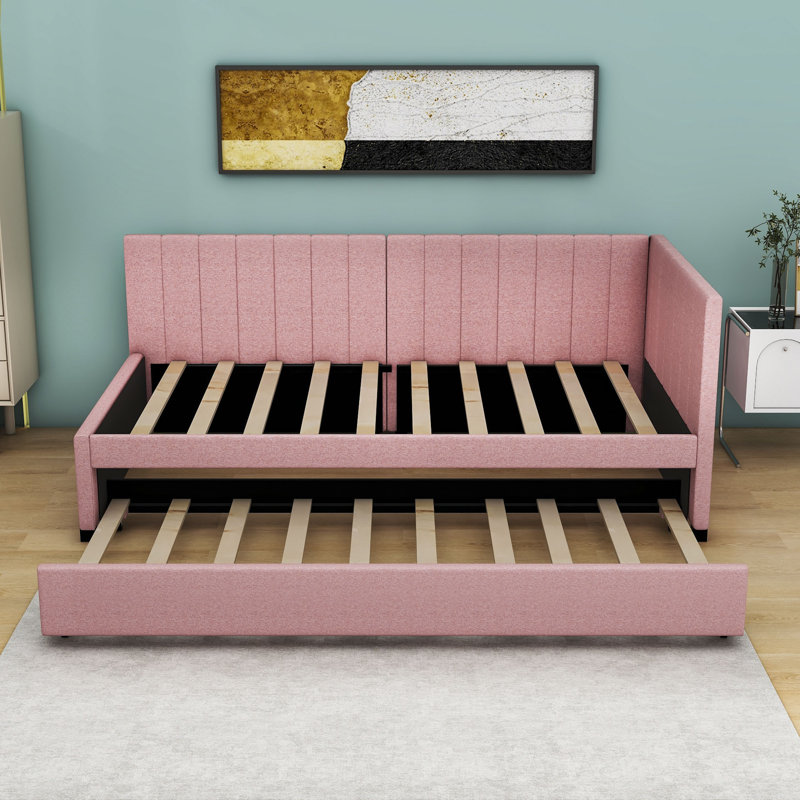 Yasmir Upholstered Sofa Daybed with Trundle, Twin, Pink
