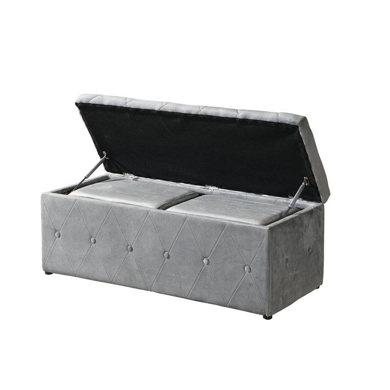 Banc de rangement rembourré Chandless, Gris clair