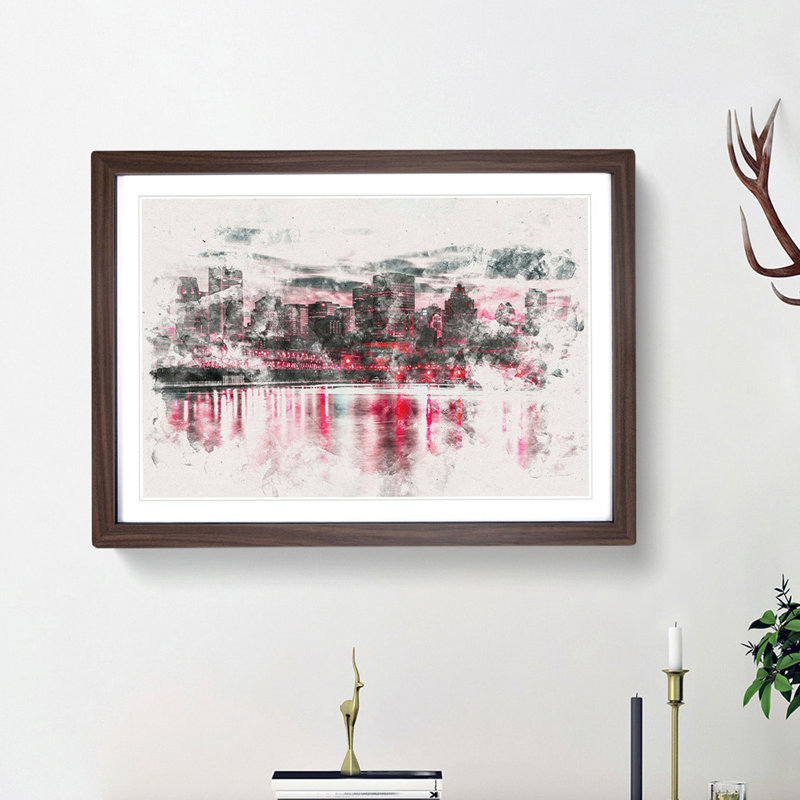 The Montreal Canada Skyline - Picture Frame Painting Print, 24cm H x 33cm W x 2cm D, Walnut Framed