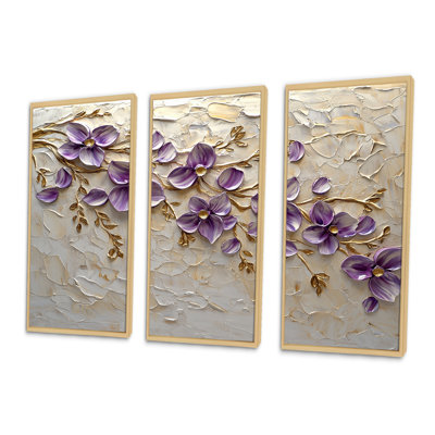 Purple Lilac Golden Flowers Melody I - Lilacs Wall Art Living Room Set