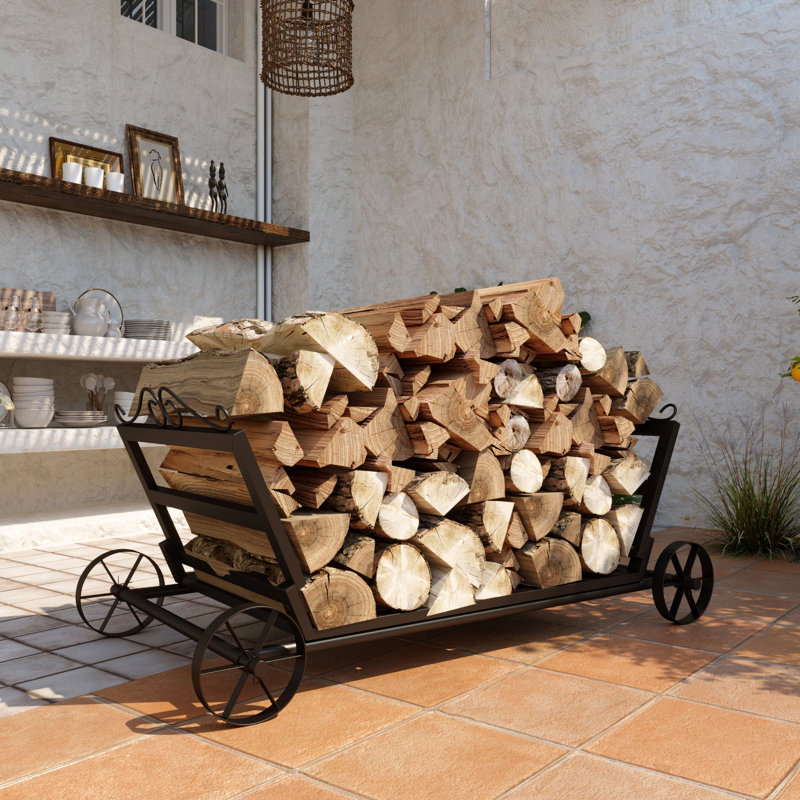 Porte-bûches mobile en métal avec roues intérieur / extérieur