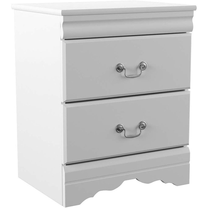 White Contemporary 2-Drawer Nightstand with Antique Pulls