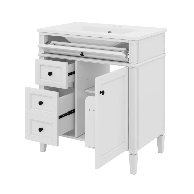 Meuble-lavabo de 30 po avec lavabo, 2 tiroirs, 1 armoire et 1 tiroir basculant Designs, Noir, Blanc